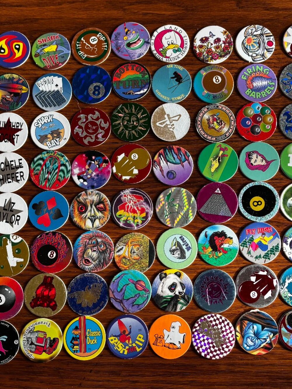 Vintage 1990s POG Lot 100+ Milkcaps Holographic Animals Surf Skate 8 Ball 1